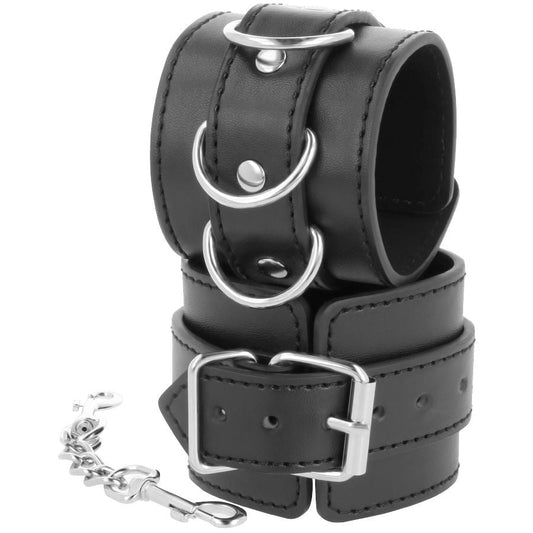 DARKNESS - BLACK ADJUSTABLE LEATHER ANKLE HANDCUFFS - Kink&Play