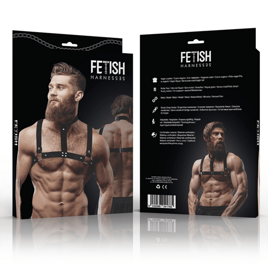 FETISH SUBMISSIVE ATTITUDE - ADJUSTABLE ECO - LEATHER CHEST HARNESS WITH NECKLACE FOR MEN - Kink&Play