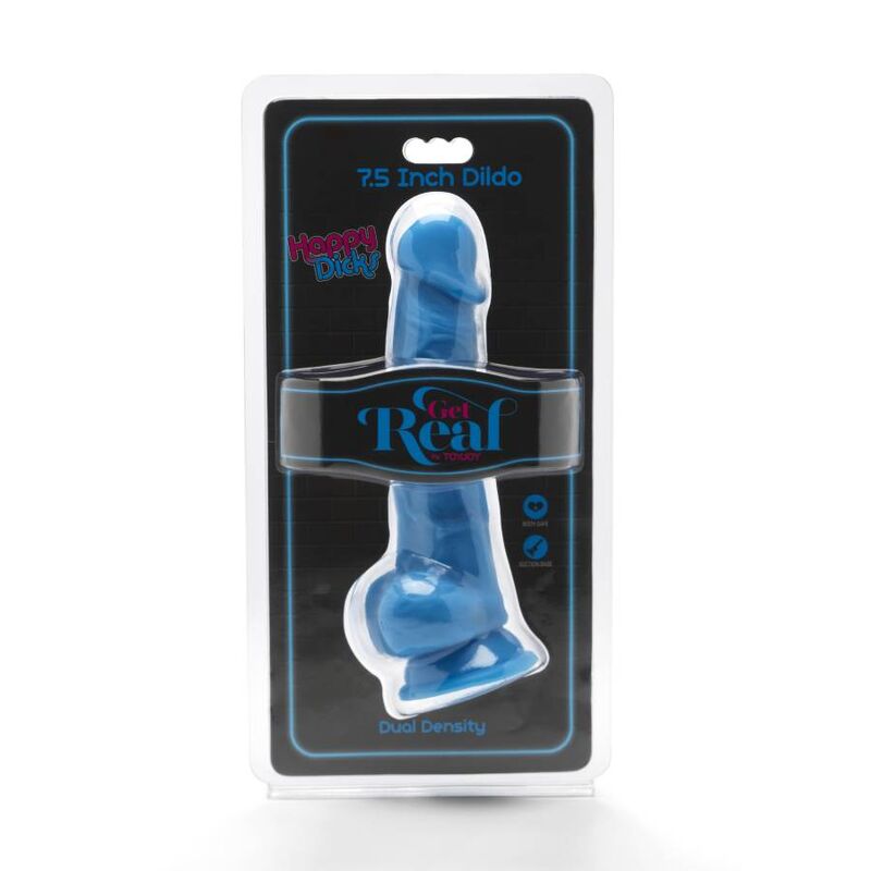 GET REAL - HAPPY DICKS 19 CM WITH BALLS BLUE - Kink&Play