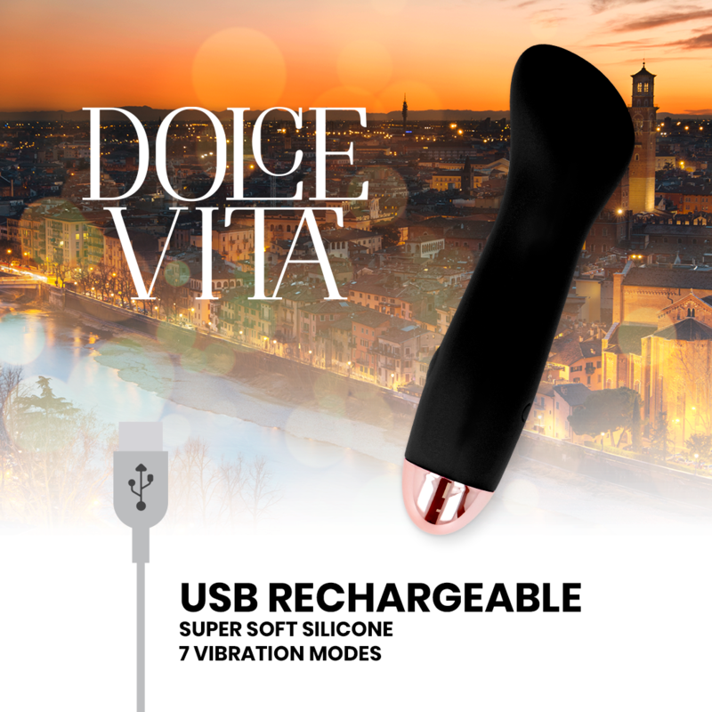 DOLCE VITA - UPPLADDNINGSBAR VIBRATOR EN SVART 7 HASTIGHETER