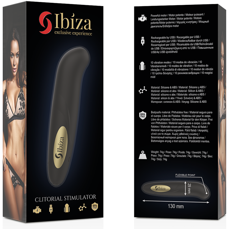 IBIZA - KLITTORISSTIMULATOR USB-LADDARE 10 VIBRATIONSLÄGEN GULDFÄRGAD 13 X 2,9 CM
