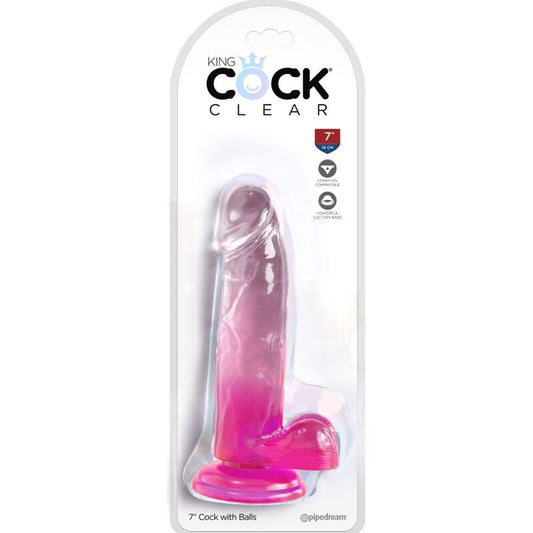 KING COCK - KLAR REALISTISK PENIS MED KUGLAR 15,2 CM ROSA