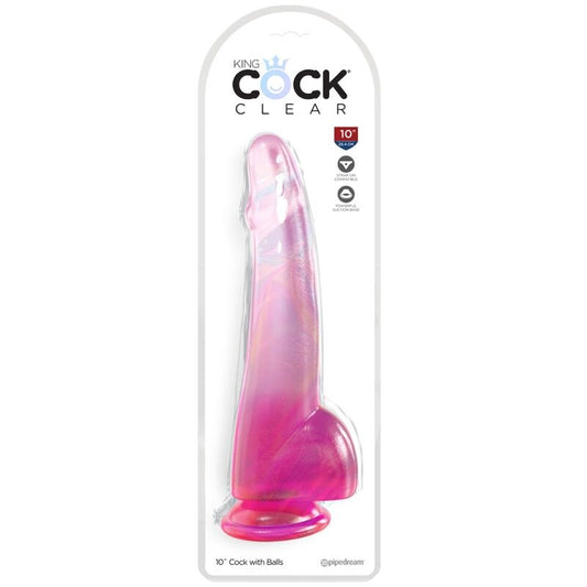 KING COCK - KLAR DILDO MED TESTIKLAR 19 CM ROSA
