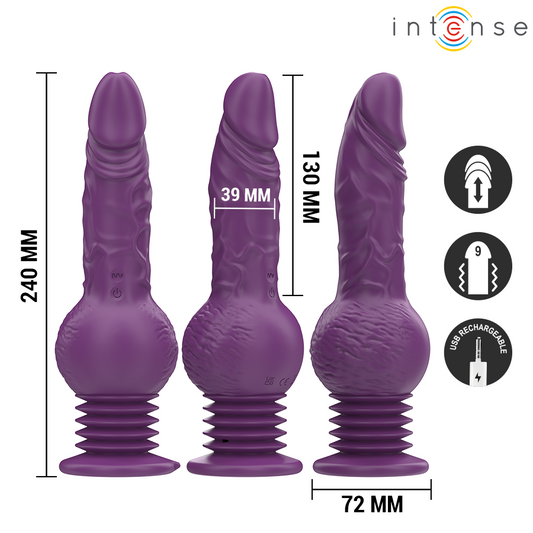 INTENSE - TATUM MULTIFUNKTIONSVIBRATOR MED UPP- OCH NERGÅENDE VIBRATION 24 CM LILA