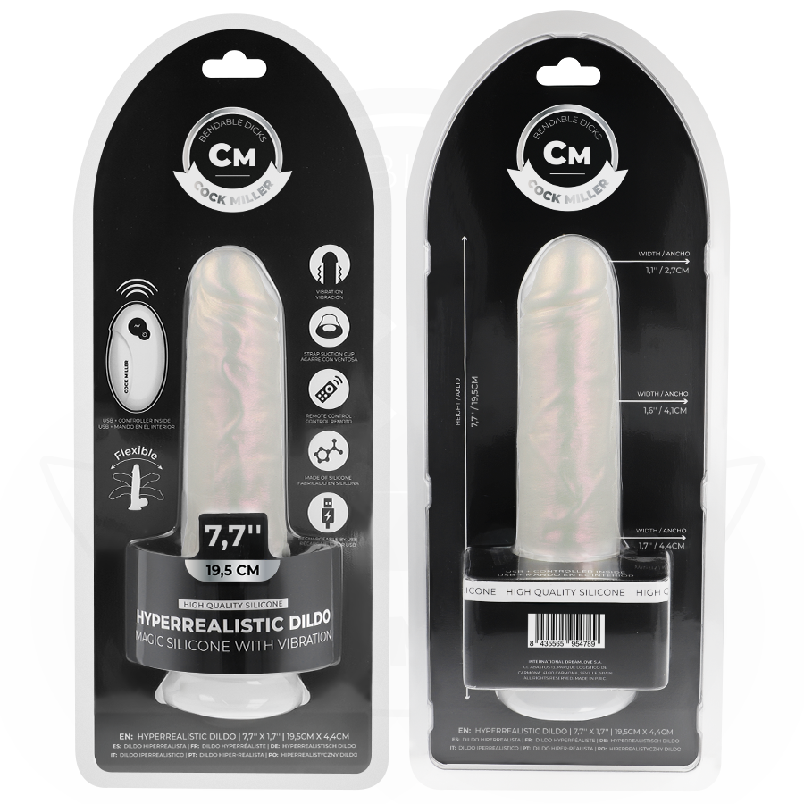 COCK MILLER - DILDO MED SUGPROPP, LJUS OCH VIBRATION MED FJÄRRKONTROLL VIT 19,5 CM