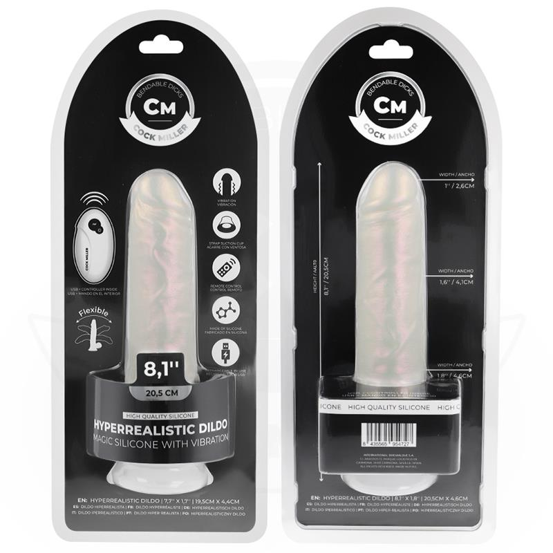 COCK MILLER - DILDO MED SUGPROPP, LJUS OCH VIBRATION MED FJÄRRKONTROLL VIT 20,5 CM