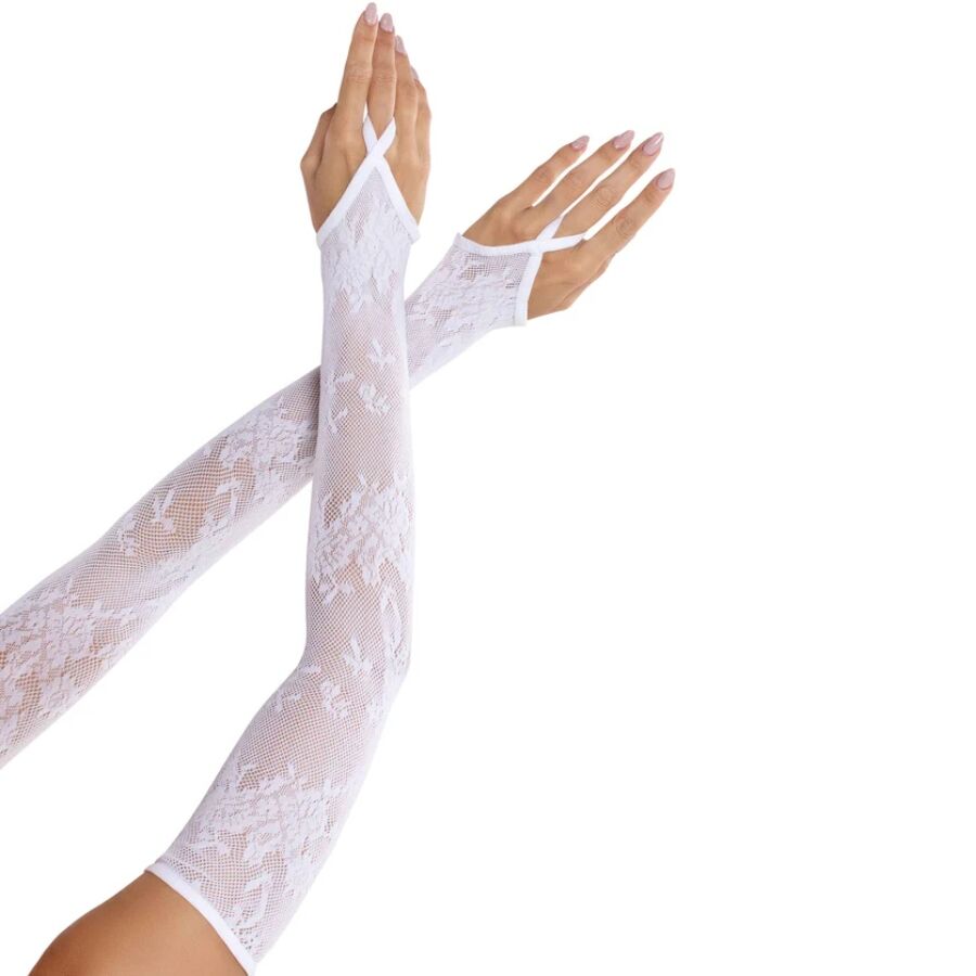 LEG AVENUE - EXTRA LÅNGA BLOMMIGA ARMVÄRMARE I SPETS VIT