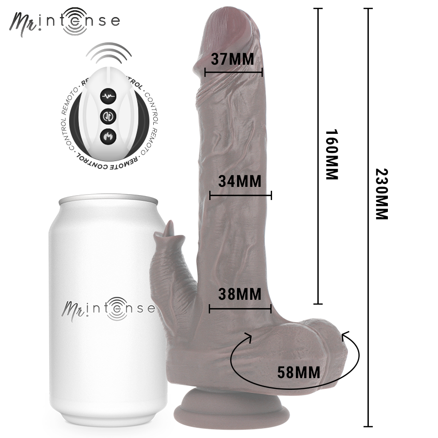 MR INTENSE - MORGAN REALISTISK MULTIFUNKTIONSDOCKA MED VIBRATION OCH FJÄRRKONTROLL SOM RÖRS UPP OCH NER 23 CM -O- 3.5 CM