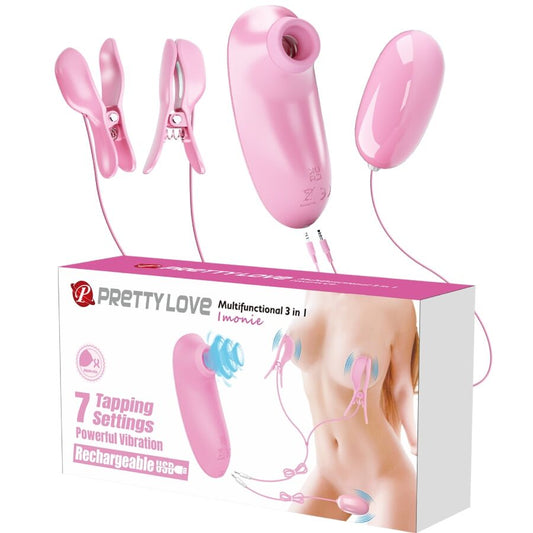 PRETTY LOVE - IMONIE 3-IN-1 MULTIFUNCTIONAL SET WITH SUCTION CUP, NIPPLES AND CLITORIS