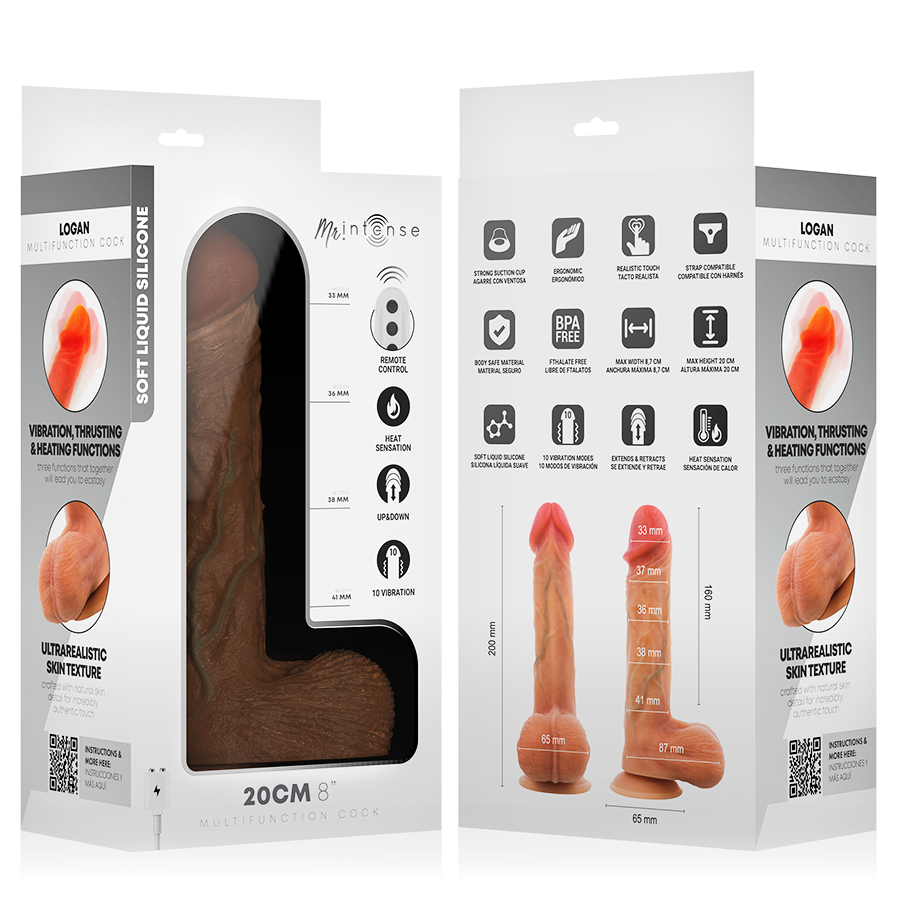 MR INTENSE - LOGAN VIBRATOR DILDO SILIKON MED VÄRMEEFFEKT OCH FJÄRRKONTROLL 20 CM -Ø- 4,1 CM