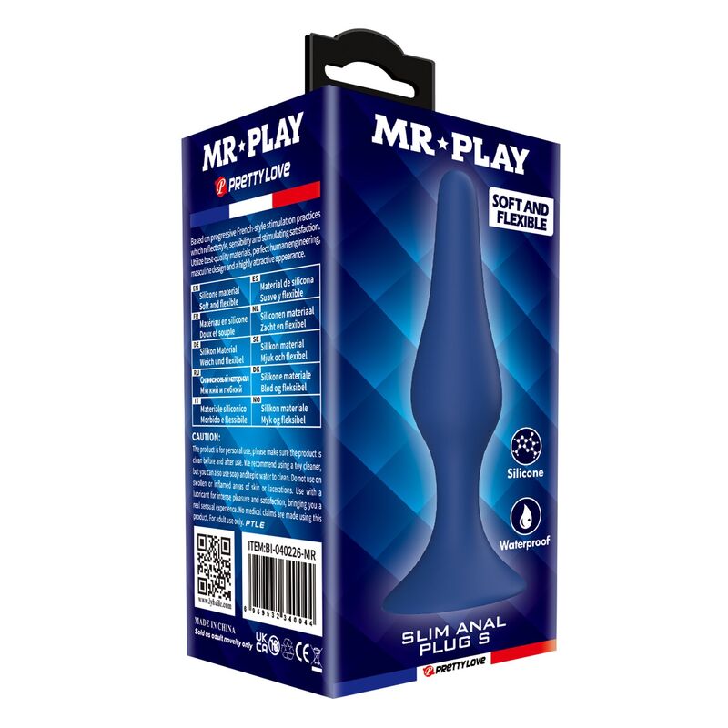 MR PLAY - ANALPLUGG I BLÅ SILIKON SLIM STORLEK S