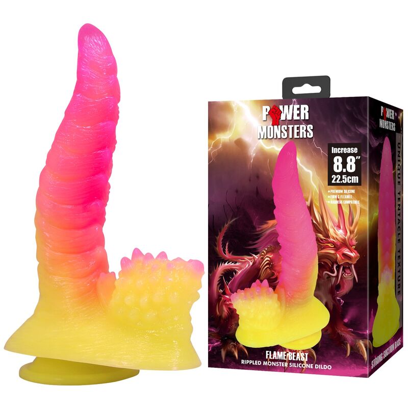 POWER MONSTERS - RIPPAD MONSTERFANTASY-DILDO MED SUGPROPP 22,5 CM Ø 5,5 CM ROSA & GUL