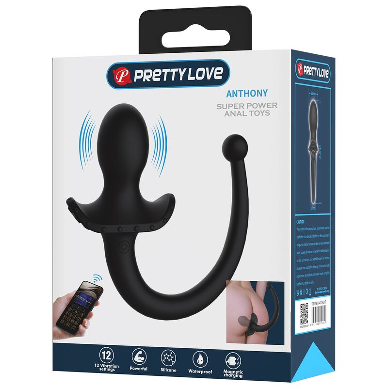 PRETTY LOVE - ANTHONY APP-STYRD ANAL- OCH PERINEUMVIBRATOR SVART