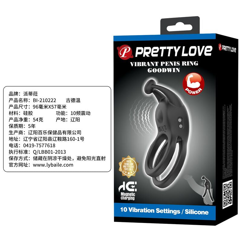 PRETTY LOVE - GOODWIN UPPLADDNINGSBAR DUBBELVIBRERANDE KOCKRING SVART