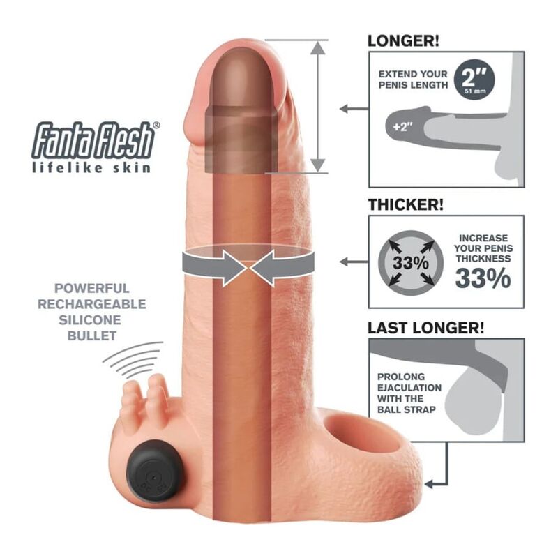 FANTASY X-TENSIONS - VIBRERANDE REAL FEEL 5CM FÖRLÄNGNINGSHYLSA TILL PENIS BEIGE