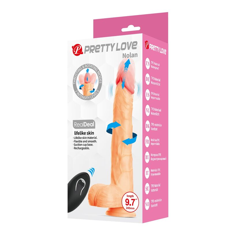 PRETTY LOVE - NOLAN STÖTANDE & ROTERANDE VIBRERANDE DILDO FJÄRRKONTROLL 24,5 CM Ø 5 CM NATURLIG