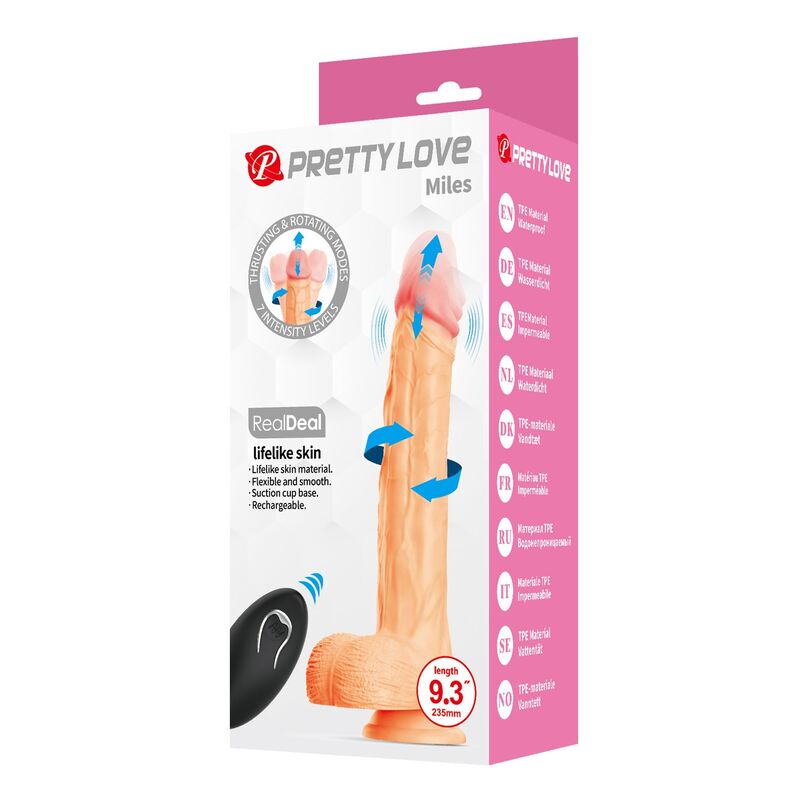 PRETTY LOVE - MILES STÖTANDE & ROTERANDE VIBRERANDE DILDO FJÄRRKONTROLL 23,5 CM Ø 4,8 CM NATURLIG