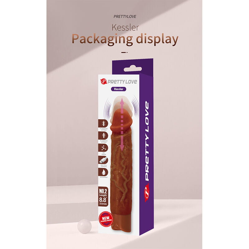 PRETTY LOVE – KESSLER REALISTISK VIBRERANDE DILDO MED 10 VIBRATIONSLÄGEN OCH 10 STÖTLÄGEN, 22 CM, BRUN
