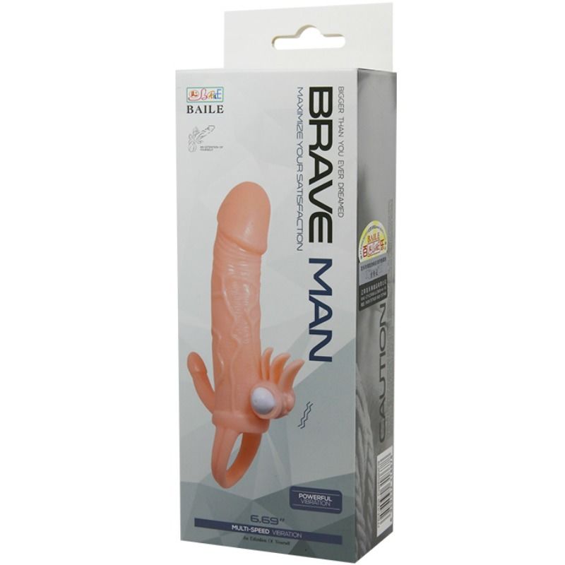 BAILE - BRAVE MAN PENISÖVERDRAG MED KLITORIS- OCH ANALSTIMULERING KÖTTFÄRGAD 16,5 CM