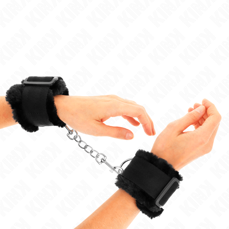KINK - FURRY LINED WRIST RESTRAINTS BLACK ADJUSTABLE 17 - 31 CM X 7 CM - Kink&Play