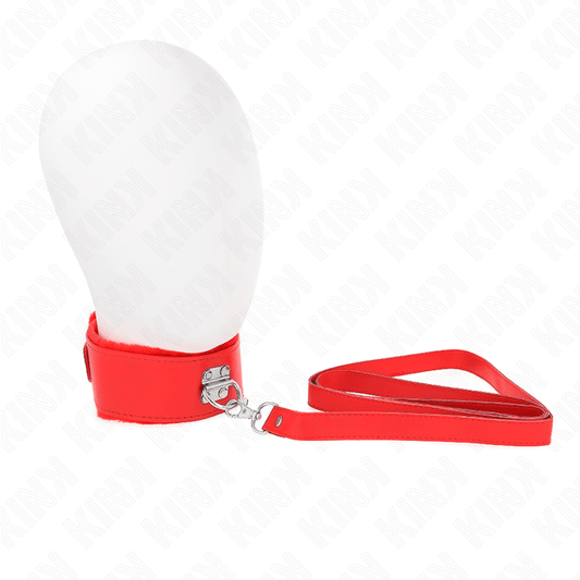 KINK - NECKLACE WITH LEASH 116 CM WITH SILVER STUDS MODEL 4 RED ADJUSTABLE 40 - 48 CM X 6 CM - Kink&Play
