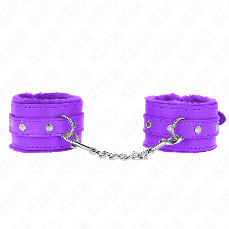 KINK - PREMIUM FUR LINED WRIST RESTRAINTS PURPLE WITH PURPLE BELT ADJUSTABLE 17 - 29 CM X 6 CM - Kink&Play