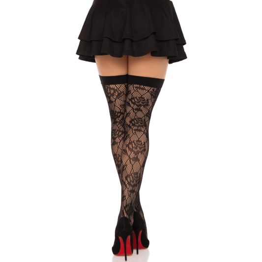 LEG AVENUE - WILD ROSES NET STOCKS BLACK - Kink&Play