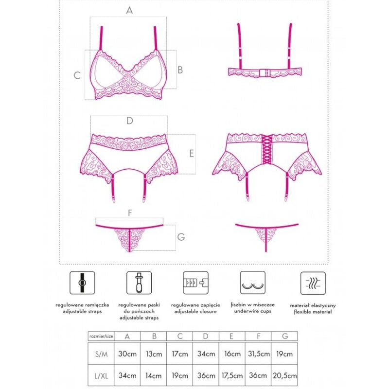 LIVCO CORSETTI FASHION - NAHIR LC 20214 BRA + PANTY + GARTER BELT S/M - Kink&Play