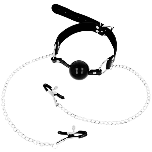 OHMAMA FETISH BLACK BALL GAG WITH NIPPLE CLAMPS - Kink&Play