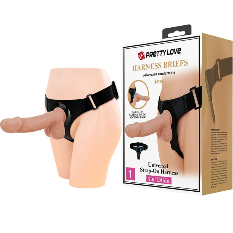 PRETTY LOVE - HARNESS BRIEFS UNIVERSAL HARNESS WITH DILDO JERRY 21.8 CM NATURAL - Kink&Play