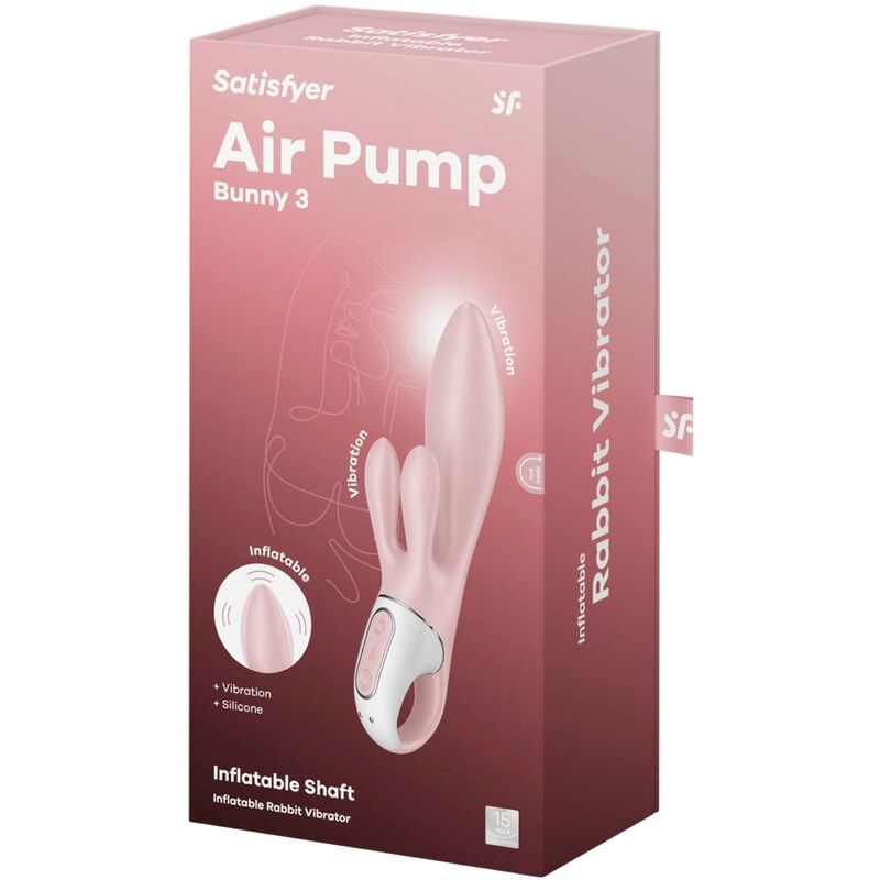 SATISFYER - AIR PUMP BUNNY 3 INFLATABLE RABBIT VIBRATOR PINK - Kink&Play