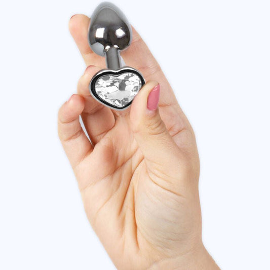 SECRETPLAY - METAL BUTT PLUG CLEAR CRYSTAL HEART SMALL SIZE 7 CM - Kink&Play