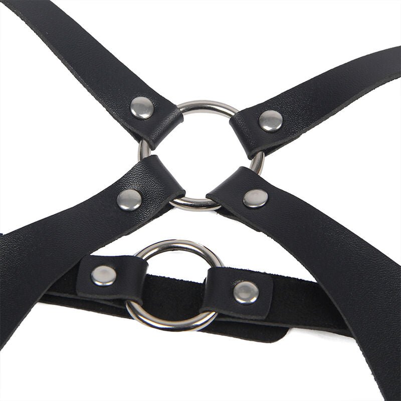 SUBBLIME - FULL BODY HARNESS WITH LEATHER BUCKLES BLACK ONE SIZE - Kink&Play