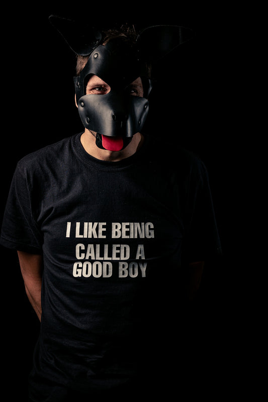 Man wearing a dog mask and t-shirt