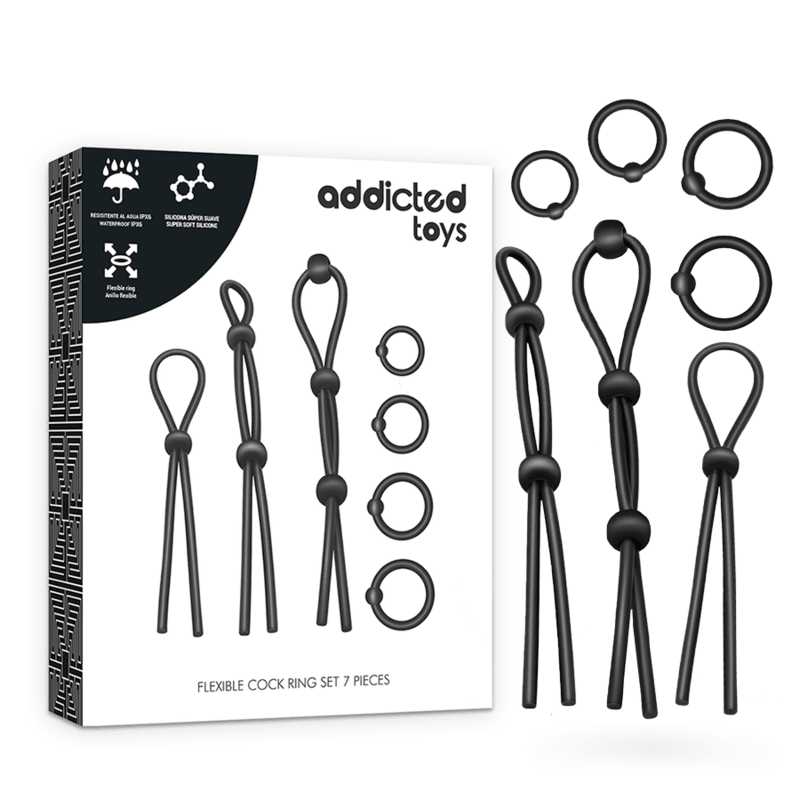 ADDICTED TOYS - FLEXIBLE SILICONE COCK RING SET 7 PIECES - Kink&Play