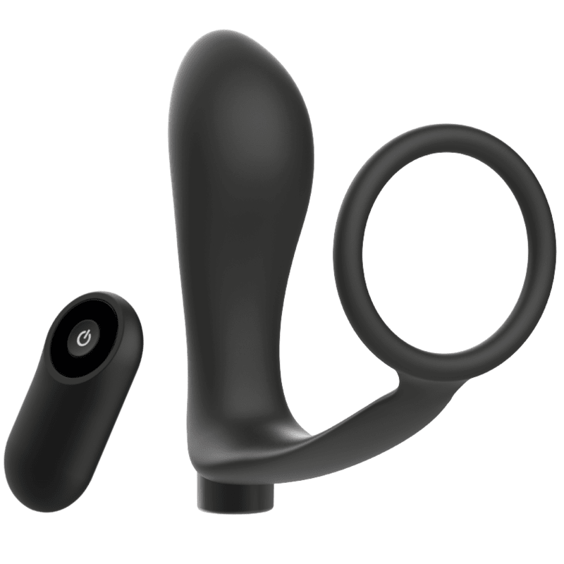 ADDICTED TOYS - PENIS RING WITH REMOTE CONTROL ANAL PLUG BLACK RECHARGEABLE - Kink&Play