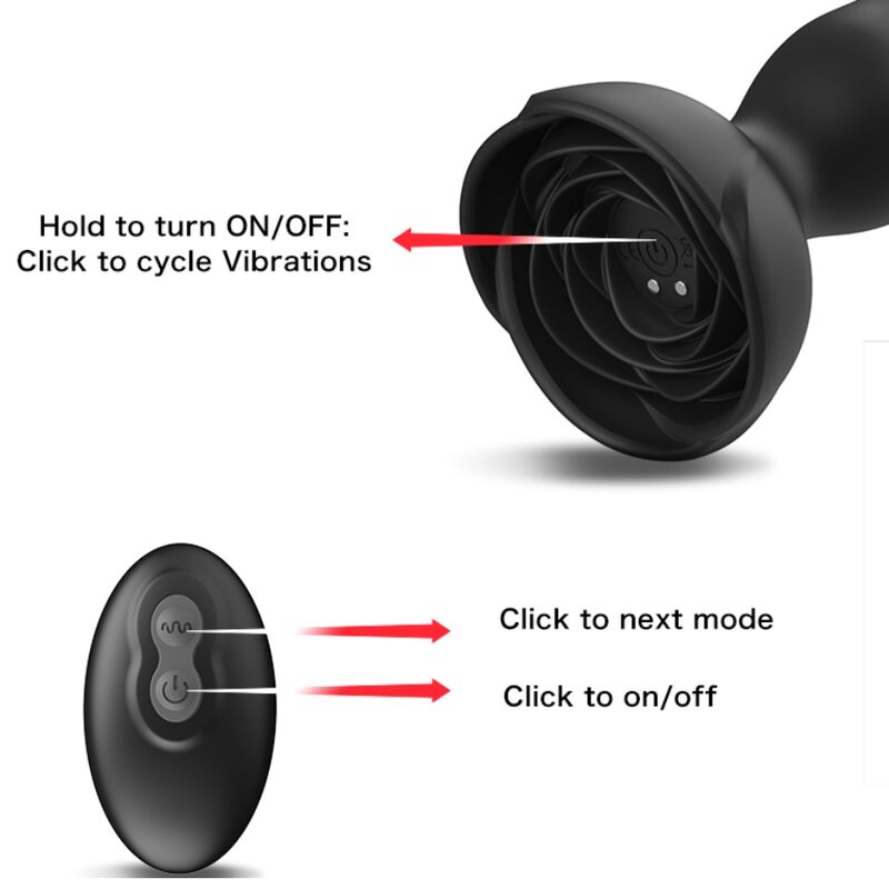 ARMONY - EXTREME A BLOOM ROSE VIBRATOR & ANAL PLUG REMOTE CONTROL BLACK - Kink&Play