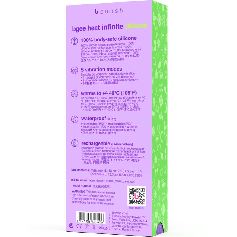 B SWISH - BGEE HEAT INFINITE DELUXE RECHARGEABLE VIBRATOR LAVENDER SILICONE - Kink&Play