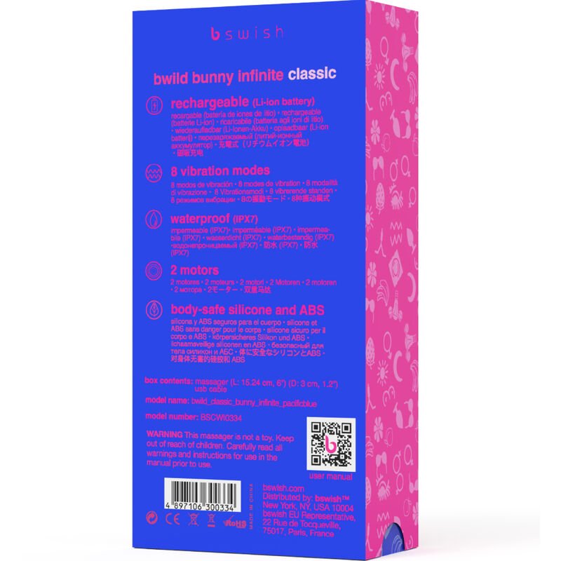 B SWISH - BWILD BUNNY INFINITE CLASSIC RECHARGEABLE VIBRATOR BLUE SILICONE - Kink&Play