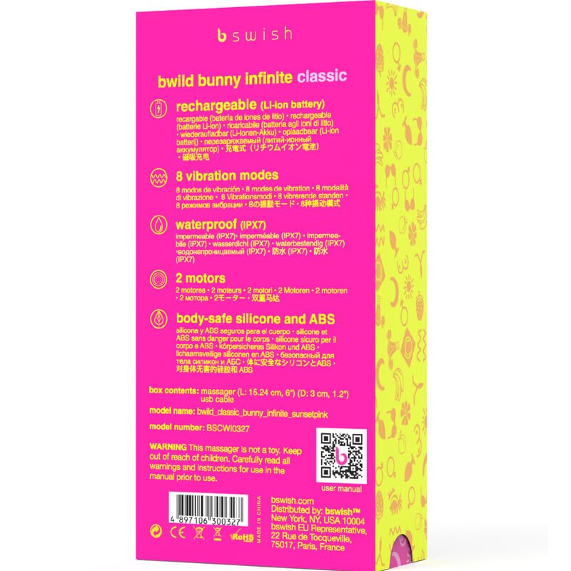 B SWISH - BWILD BUNNY INFINITE CLASSIC RECHARGEABLE VIBRATOR PINK SILICONE - Kink&Play