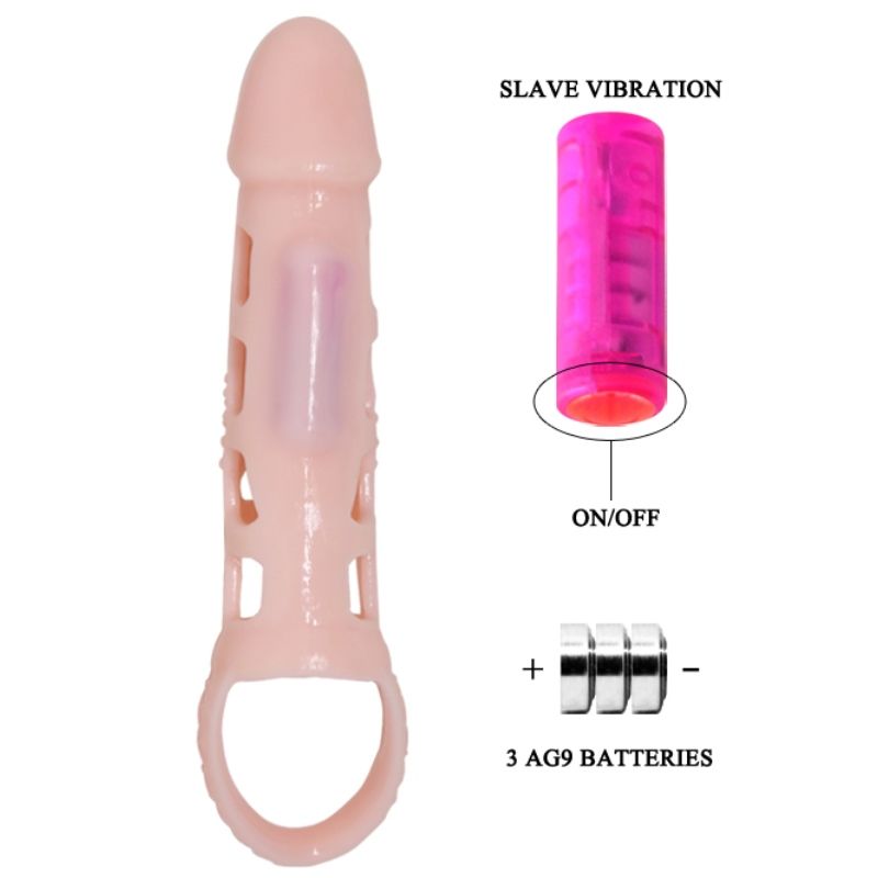 BAILE - PENIS EXTENDER COVER WITH VIBRATION AND NATURAL STRAP 13.5 CM - Kink&Play