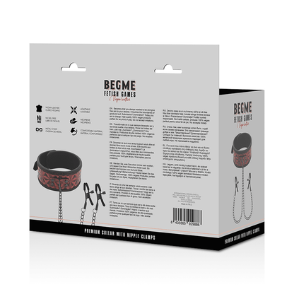 BEGME - RED EDITION COLLAR WITH NIPPLE CLAMPS WITH NEOPRENE LINING - Kink&Play