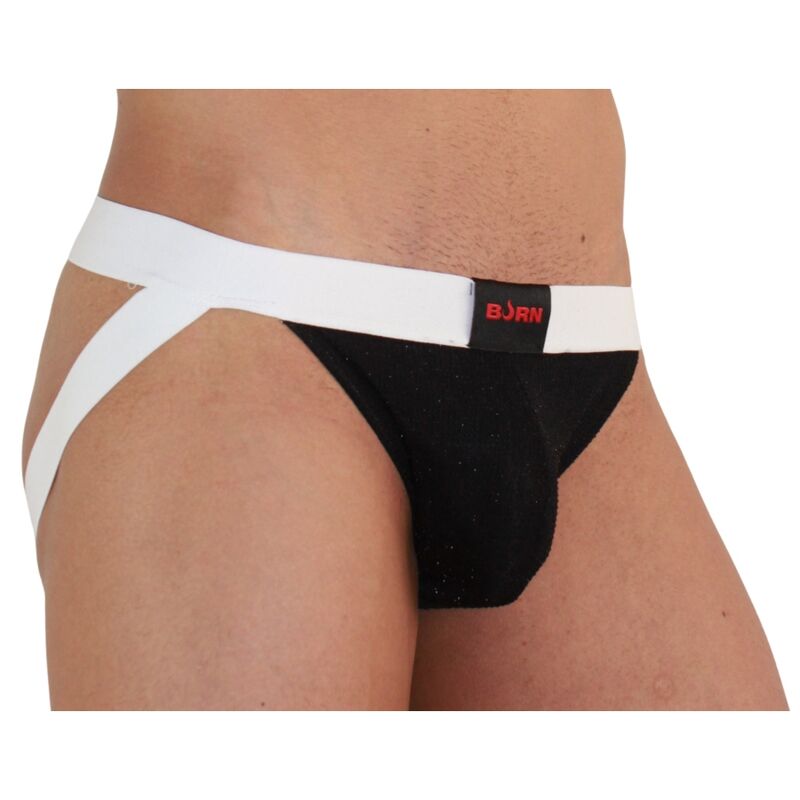 BURN - 004 JOCK SHINY BLACK / WHITE S - Kink&Play
