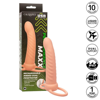 CALEXOTICS - MAXX RIBBED DUAL PENETRATOR 10 VIBRATIONS FLESH - Kink&Play
