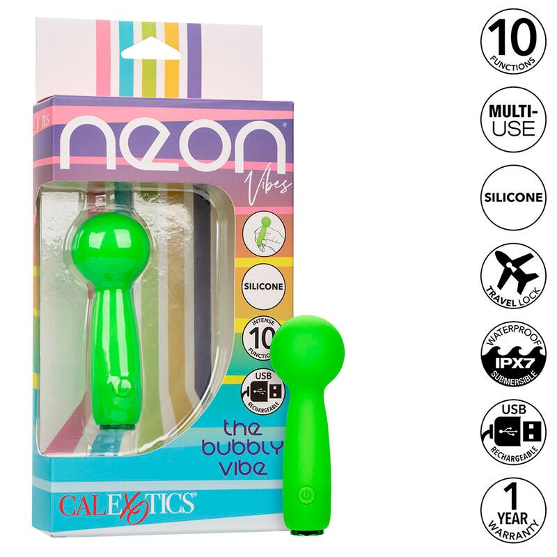 CALEXOTICS - NEON VIBES THE BUBBLY VIBE MINI MASSAGER 10 VIBRATIONS GREEN - Kink&Play