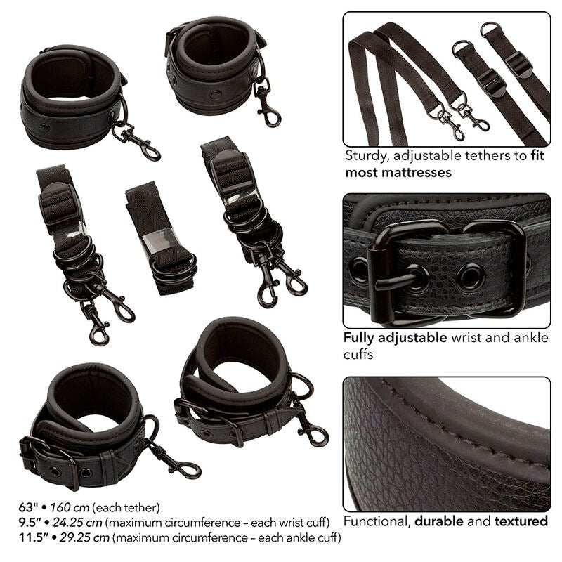 CALEXOTICS - NOCTURNAL BED RESTRAINTS LEATHER ADJUSTABLE BLACK - Kink&Play