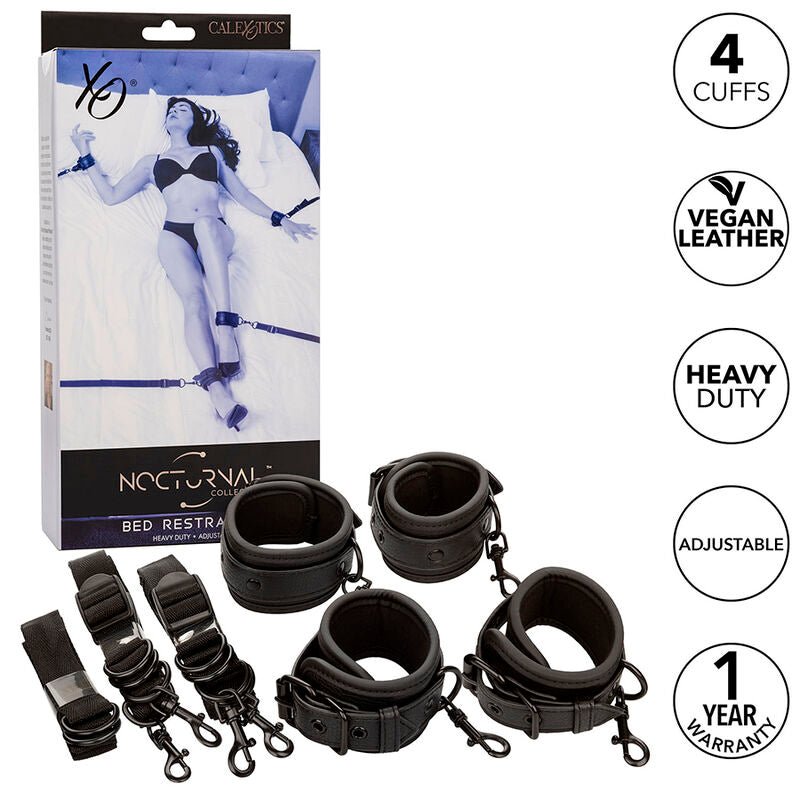CALEXOTICS - NOCTURNAL BED RESTRAINTS LEATHER ADJUSTABLE BLACK - Kink&Play