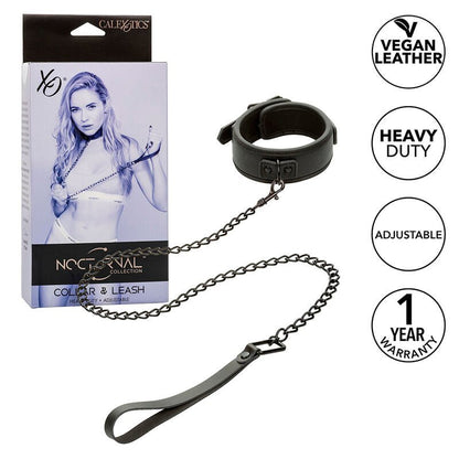 CALEXOTICS - NOCTURNAL COLLAR & LEASH LEATHER ADJUSTABLE BLACK - Kink&Play