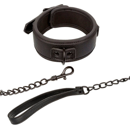 CALEXOTICS - NOCTURNAL COLLAR & LEASH LEATHER ADJUSTABLE BLACK - Kink&Play