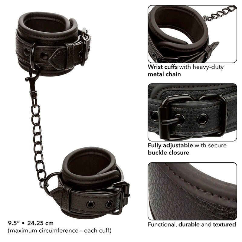CALEXOTICS - NOCTURNAL LEATHER WRIST CUFFS ADJUSTABLE BLACK - Kink&Play